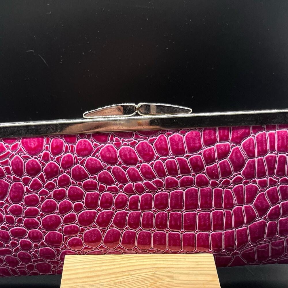 Faux Croc Pink Slender Wallet ID Holder
